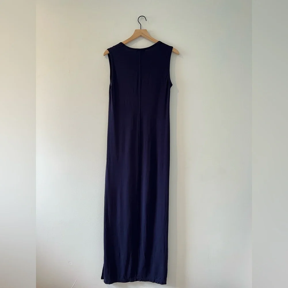 J Crew maxi tank‎ dress small navy blue side slit scoopneck stretch jersey C1536